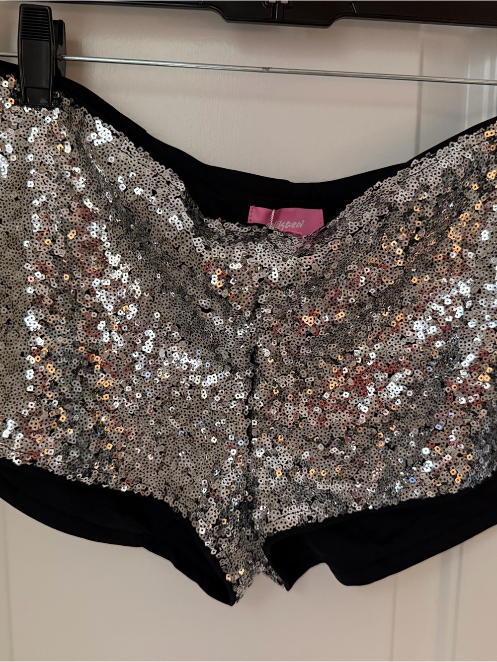 Edikted Silver Sequin Bike Shorts with Black Trim